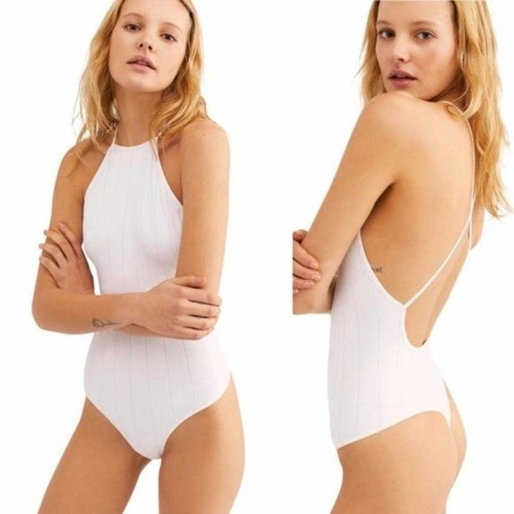 Free People Tops - Free People White Bridget Bodysuit strappy back high neck XS/S NWT